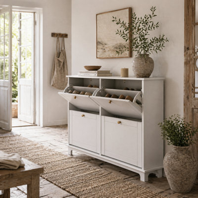 Wyld Haus Zisuka White Slim Shoe Cupboard With 4 Flip Drawers - Holds 16 Pairs, Painted Mdf - image 1