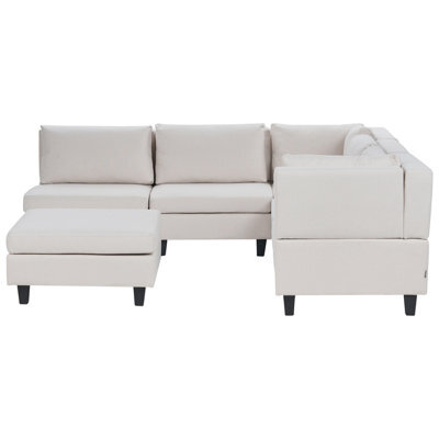 Beliani Modular Corner Sofa 5 Seater Unstad Fabric Light Beige With Ottoman Left Hand - image 1