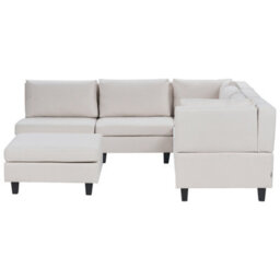 Beliani Modular Corner Sofa 5 Seater Unstad Fabric Light Beige With Ottoman Left Hand - thumbnail 1
