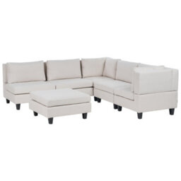 Beliani Modular Corner Sofa 5 Seater Unstad Fabric Light Beige With Ottoman Left Hand - thumbnail 4