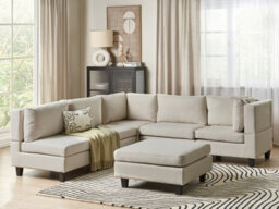 Beliani Modular Corner Sofa 5 Seater Unstad Fabric Light Beige With Ottoman Left Hand - thumbnail 2