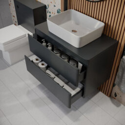 Affine Bathroom Cloakroom Vanity Unit Countertop Wash Basin Wall Hung Grey 800mm - thumbnail 4