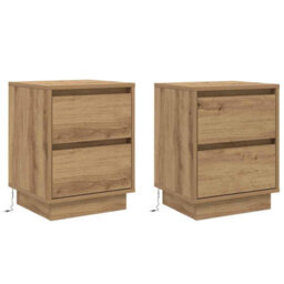 Berkfield Bedside Cabinets With Led Lights 2 Pcs Artisan Oak 39X34.5X50 Cm - thumbnail 2