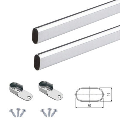 MKGT Set Of 4X 60Cm Oval Chrome Wardrobe Rail Clothes Hanging Hanger Pole Tube For Closet Organizer - image 1
