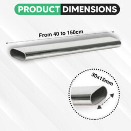 MKGT Set Of 4X 60Cm Oval Chrome Wardrobe Rail Clothes Hanging Hanger Pole Tube For Closet Organizer - thumbnail 3