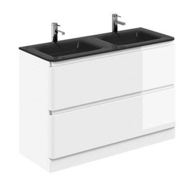Plum&clay Marvel Gloss White Floor Standing Bathroom Vanity Unit With Grey Glass Basin (W)1200mm - image 1