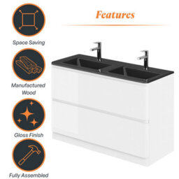 Plum&clay Marvel Gloss White Floor Standing Bathroom Vanity Unit With Grey Glass Basin (W)1200mm - thumbnail 5