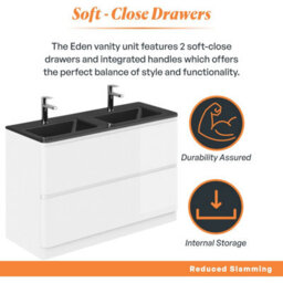 Plum&clay Marvel Gloss White Floor Standing Bathroom Vanity Unit With Grey Glass Basin (W)1200mm - thumbnail 3