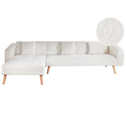 Beliani Corner Sofa Bed 4 Seater Vadso Boucle Off-White Right Hand