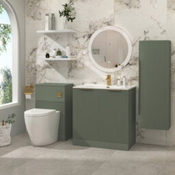 Royal Bathrooms Evora 800mm Sage Green Fluted Floor Standing Bathroom Vanity Unit 2 Door Cabinet With Ceramic Basin & Brushed Brass Handles - thumbnail 2