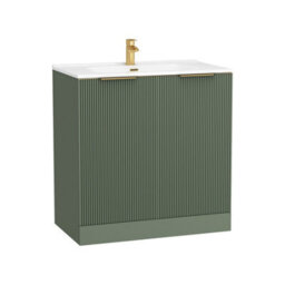 Royal Bathrooms Evora 800mm Sage Green Fluted Floor Standing Bathroom Vanity Unit 2 Door Cabinet With Ceramic Basin & Brushed Brass Handles - thumbnail 5