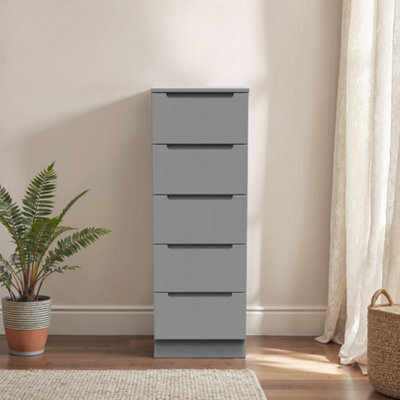 Messina Ready Assembled Matt Grey No Effect 5 Drawer Bedside Chest (H)1067mm (W)370mm (D)390mm - image 1