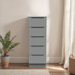 Messina Ready Assembled Matt Grey No Effect 5 Drawer Bedside Chest (H)1067mm (W)370mm (D)390mm - thumbnail 1