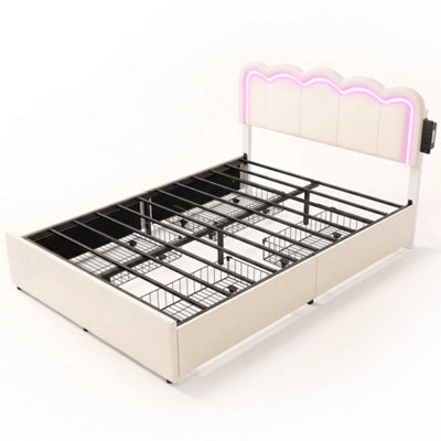 4Ft6 Double Upholstered Bed With 4 Drawer & Charging Port Princess Bed - image 1