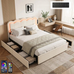 4Ft6 Double Upholstered Bed With 4 Drawer & Charging Port Princess Bed - thumbnail 6