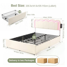 4Ft6 Double Upholstered Bed With 4 Drawer & Charging Port Princess Bed - thumbnail 2