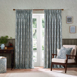 Morris & Co Marigold Jacquard Floral Room Darkening Pencil Pleat Curtain Pair Indigo (W)168Cm X (D)183Cm - thumbnail 2