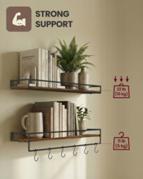 LEDREM Spice Racks, Set Of 2, Wall Shelves, Storage On The Wall, For Kitchen,bedroom,living Room,60 Cm Wide,rustic Brown And Matte Black - thumbnail 6
