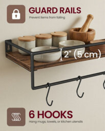 LEDREM Spice Racks, Set Of 2, Wall Shelves, Storage On The Wall, For Kitchen,bedroom,living Room,60 Cm Wide,rustic Brown And Matte Black - thumbnail 5