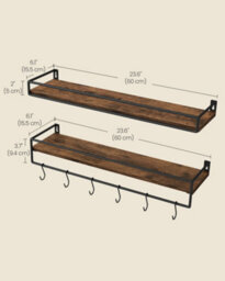 LEDREM Spice Racks, Set Of 2, Wall Shelves, Storage On The Wall, For Kitchen,bedroom,living Room,60 Cm Wide,rustic Brown And Matte Black - thumbnail 7