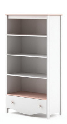 Arte Charming Mia Bookcase With Shelves And Drawers In White Matt & Pink - (H)1610mm X (W)850mm X (D)410mm, Perfect Storage