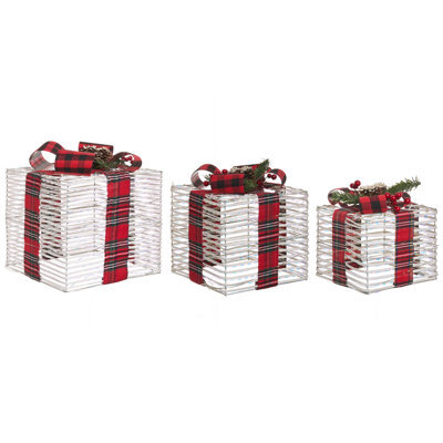 Beliani Set Of 3 Christmas Decorations Led Mangen Christmas Gifts 20/25/35 Cm Off-White - image 1