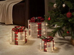 Beliani Set Of 3 Christmas Decorations Led Mangen Christmas Gifts 20/25/35 Cm Off-White - thumbnail 2
