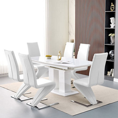 Furniture in Fashion Genisimo Large Gloss Extending Dining Table 6 Demi Z White Chairs - image 1