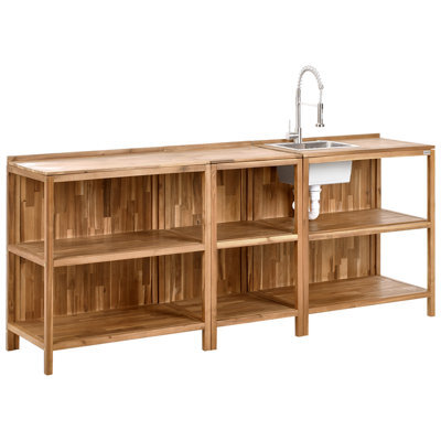 Beliani 3 Piece Outdoor Kitchen Set With Sink Venosa Acacia Wood Brown/ Silver - image 1
