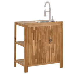 Beliani 3 Piece Outdoor Kitchen Set With Sink Venosa Acacia Wood Brown/ Silver - thumbnail 9