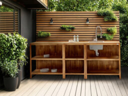 Beliani 3 Piece Outdoor Kitchen Set With Sink Venosa Acacia Wood Brown/ Silver - thumbnail 2