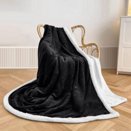 Ameha Thick Reversible Black Sherpa Fleece Blanket Super King 230X270Cm Soft Warm Plush Throw For Bed Sofa Travel And Pets - thumbnail 4