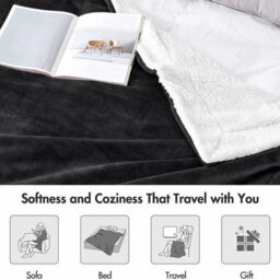 Ameha Thick Reversible Black Sherpa Fleece Blanket Super King 230X270Cm Soft Warm Plush Throw For Bed Sofa Travel And Pets - thumbnail 7