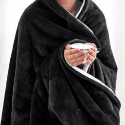 Ameha Thick Reversible Black Sherpa Fleece Blanket Super King 230X270Cm Soft Warm Plush Throw For Bed Sofa Travel And Pets - thumbnail 3