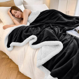 Ameha Thick Reversible Black Sherpa Fleece Blanket Super King 230X270Cm Soft Warm Plush Throw For Bed Sofa Travel And Pets - thumbnail 6