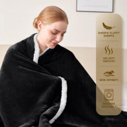 Ameha Thick Reversible Black Sherpa Fleece Blanket Super King 230X270Cm Soft Warm Plush Throw For Bed Sofa Travel And Pets - thumbnail 2