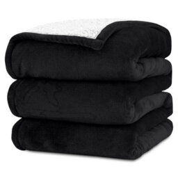 Ameha Thick Reversible Black Sherpa Fleece Blanket Super King 230X270Cm Soft Warm Plush Throw For Bed Sofa Travel And Pets - thumbnail 8