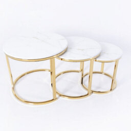 Q&p Furniture Vienna Nesting Tables 3 Piece Set  White Marble Top With Subtle Veins  Gold Base - thumbnail 1