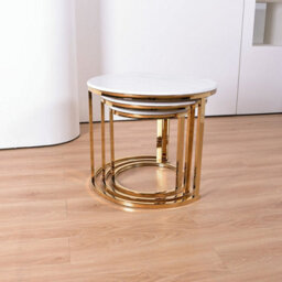 Q&p Furniture Vienna Nesting Tables 3 Piece Set  White Marble Top With Subtle Veins  Gold Base - thumbnail 3