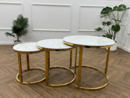 Q&p Furniture Vienna Nesting Tables 3 Piece Set  White Marble Top With Subtle Veins  Gold Base - thumbnail 2