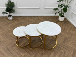 Q&p Furniture Vienna Nesting Tables 3 Piece Set  White Marble Top With Subtle Veins  Gold Base - thumbnail 4