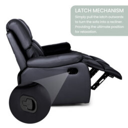 Bravich Black Faux Leather Manual Recliner Sofa - 2 Seater - thumbnail 9
