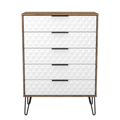 Anzio Matt Vintage Oak Effect 5 Drawer Chest (H)1067mm (W)765mm (D)395mm - image 1