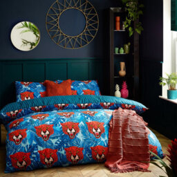 Furn. Untamed Cheetah Botanical Reversible Duvet Cover Set, Single, Blue - thumbnail 1