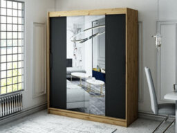 Arte Leto T1 Contemporary 2 Sliding Mirror Door Wardrobe 9 Shelves 2 Rails Black Matt And Oak Effect (H)2000mm (W)1800mm (D)620mm - thumbnail 2