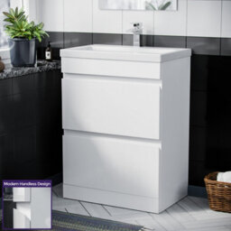 Nes Home White 600mm Pvc 2 Drawer Vanity Cabinet & Basin Sink Floor Standing - thumbnail 2