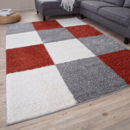 The Rugs Terra Grey And Ivory Soft Checkerboard Design Fluffy Shaggy Rugs And Runners High Pile Living Room Kitchen Hallway 381 - thumbnail 2