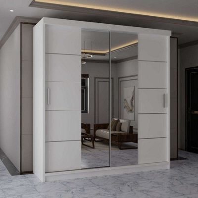 Sliding Wardrobes 4 u LTD Sliding Wardrobes 4U Evora White Mirror Sliding Door Wardrobe With Shelves & Rails, W180Cm X H217Cm - image 1