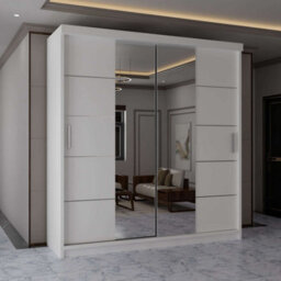Sliding Wardrobes 4 u LTD Sliding Wardrobes 4U Evora White Mirror Sliding Door Wardrobe With Shelves & Rails, W180Cm X H217Cm - thumbnail 1