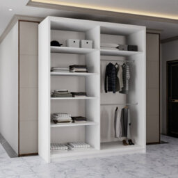 Sliding Wardrobes 4 u LTD Sliding Wardrobes 4U Evora White Mirror Sliding Door Wardrobe With Shelves & Rails, W180Cm X H217Cm - thumbnail 3
